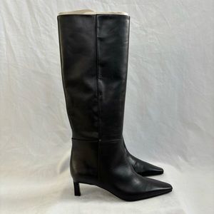 Massimo Dutti NWT Black Leather Heeled Boots
